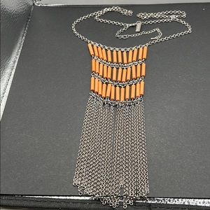 Ourworld orange beaded tassel necklace